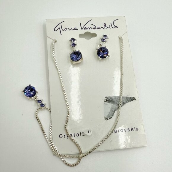 NWT Gloria Vanderbilt Crystals Swarovski Silver ToneNecklace Earrings Sets - Picture 1 of 5